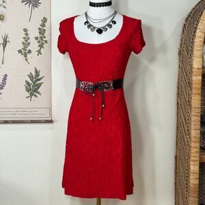Vintage 90s Y2k Red Floral Mini Dress Romantic Goth Vampire Sexy Coquette M